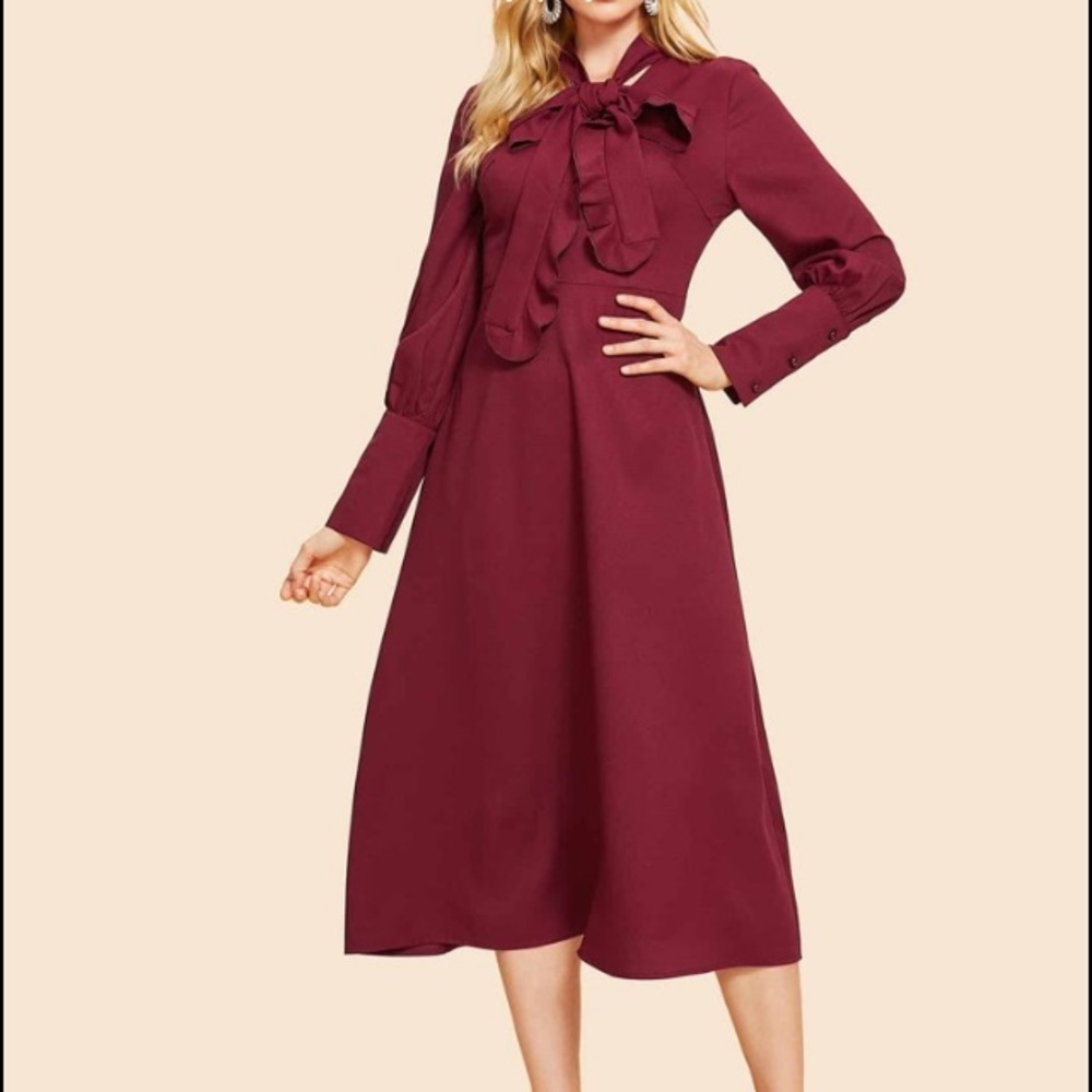 SHEIN 70s Buttoned Cuff Tied Neck Dress vintage